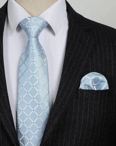 Miniatura 41 de HISDERN Conjunto de corbata a cuadros a cuadros pañuelo tejido clásico formal para hombre corbata y bolsillo cuadrado