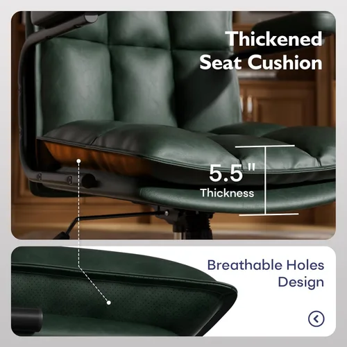 Miniatura 5 de Ollega Mid Century Modern Desk Chair, Vintage Leather Office Chair, Green Petite Computer Chair for Small to Medium Women, Thickened Back, Cozy