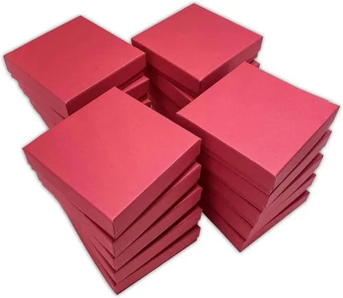 Miniatura 8 de TheDisplayGuys - Paquete de 25 cajas de cartón rellenas de algodón #33 para joyas, color rojo mate (3.5 x 3.5 x 1.0 pulgadas), para envío