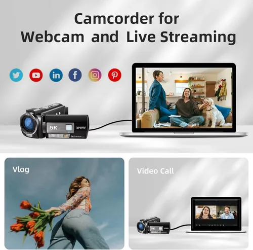 Miniatura 6 de ORDRO Videocámara 5K, videocámara de visión nocturna para viajes YouTube, cámara de video digital con gran angular de 95°, modo WDR, estabilizador