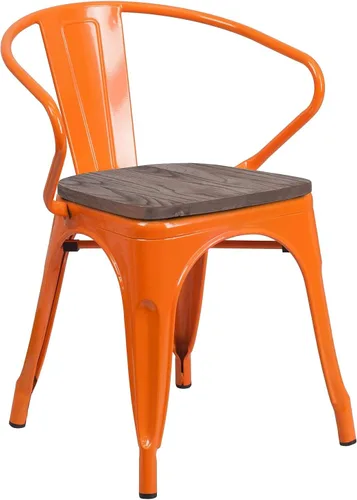 Miniatura 22 de Flash Furniture Silla de metal negro con asiento y brazos de madera