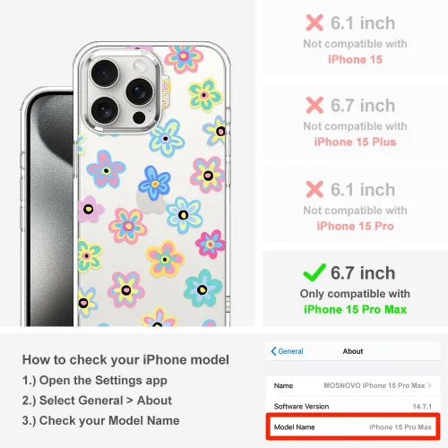 Miniatura 2 de MOSNOVO Funda para iPhone 15 Pro Max, [Buffertech Protección contra Caídas de Grado Militar 6.6ft] [Tecnología Anti Despegado] Funda para Teléfono