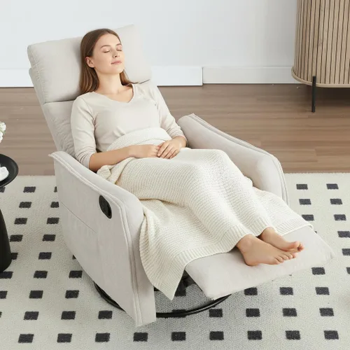 Miniatura 2 de PELUMY Silla Reclinable Mecedora Giratoria 360 para Adultos, Silla Mecedora de Guardería con Calor y Masaje, Silla Reclinable Deslizante para Beige