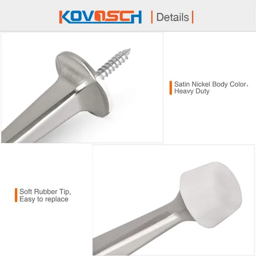 Miniatura 4 de Paquete de 10 topes rígidos sólidos para puerta, protectores de pared resistentes con puntas de goma suave, níquel satinado