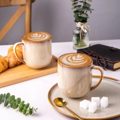 Miniatura 3 de LERATIO Juego de 6 tazas de café de cerámica de 12 onzas, grandes tazas de porcelana con mango grande para café con leche, capuchino, leche, cacao