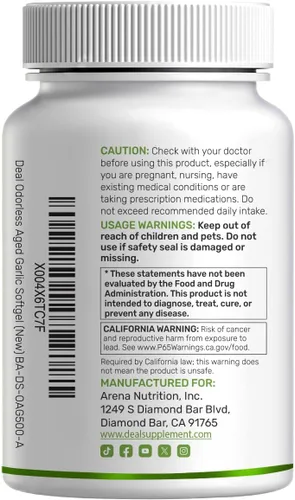 Miniatura 7 de DEAL SUPPLEMENT Píldoras de ajo envejecido sin olor, 6,000mg por porción, 500 cápsulas de gel suave – Extracto de aceite de ajo 24:1 – Fuente