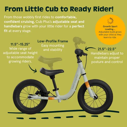 Miniatura 3 de Retrospec Cub Plus - Bicicleta de equilibrio para niños y niñas de 18 meses a 4 años, sin pedales, con marco ligero y freno en V ajustable, asiento