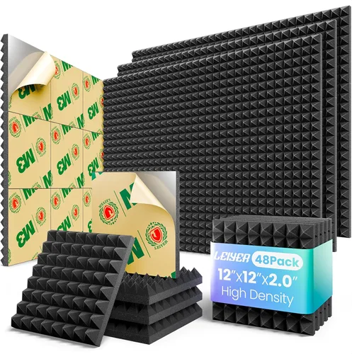 Miniatura 15 de Paneles acústicos, paquete de 8 paneles autoadhesivos piramidales, 3 x 12 x 12 pulgadas, paneles de espuma a prueba de sonido para paredes de Negro