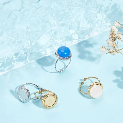 Miniatura 2 de UNICRAFTALE 10 piezas de 2 colores 304 de acero inoxidable abierto anillo componente DIY cúpula en blanco anillo de fabricación de anillos de copa