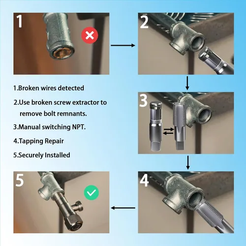 Miniatura 4 de DKIBBITH Juego de extractor de tubos de 2 piezas y machuelo NPT de 1/2" - Herramientas de acero al carbono resistentes para quitar tubos roscados