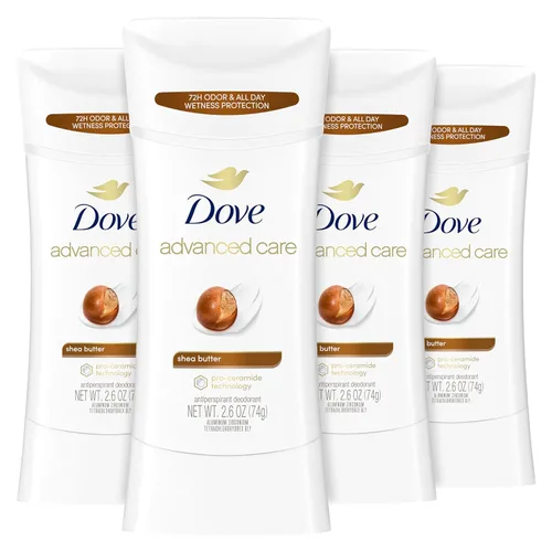 Dove Advanced Care - Desodorante antitranspirante en barra de manteca de karité de 4 unidades con tecnología Pro ceramida para ayudar a reparar la