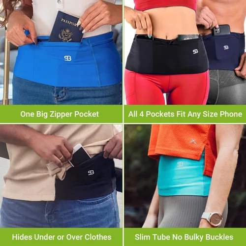 Miniatura 5 de StashBandz Unisex Travel Money Belt, Running Belt, Fanny and Waist Pack, 4 Large Security Pockets -1 Zipper Pocket, Fits All Size Phones Passport
