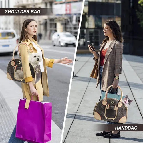 Miniatura 7 de Bolso de moda para perro, bolso de mano de cuero PU para perro, bolso para gato, bolsa de senderismo para mascotas, marrón, grande 42 * 29 * 18cm