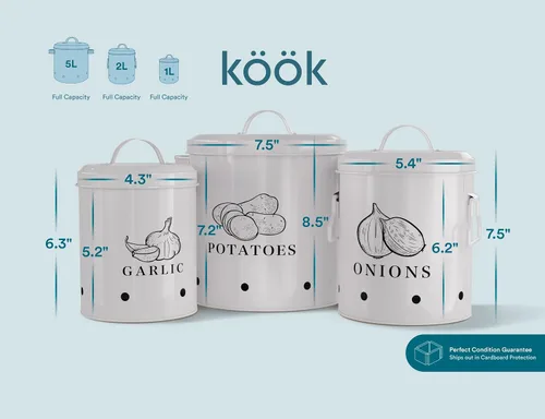 Miniatura 5 de KooK Botes de almacenamiento de cocina de papa, cebolla y ajo, contenedores rústicos de granja con agujeros de aireación, latas de verduras vintage