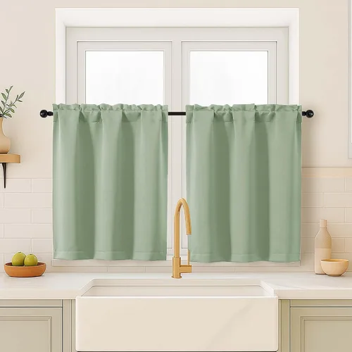 Miniatura 125 de OVZME Cortinas opacas turquesa para tratamiento de ventanas pequeñas, cortinas cortas con bloqueo de luz para ventana de cocina sobre el fregadero