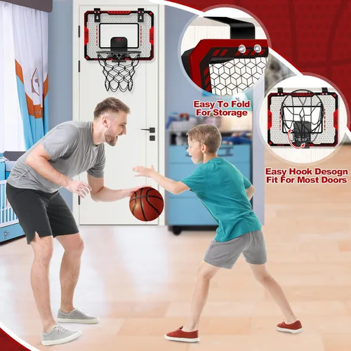 Miniatura 4 de Aro de baloncesto interior para niños de 5 a 10 años, con marcador electrónico y 3 bolas, mini aro sobre la puerta para cumpleaños de niños