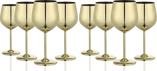 Miniatura 8 de WOTOR Juego de 4 Copas de Vino Doradas, Cáliz Dorado Irrompible de 18oz, Copa de Vino de Acero Inoxidable, Copa de Vino de Metal para Exteriores