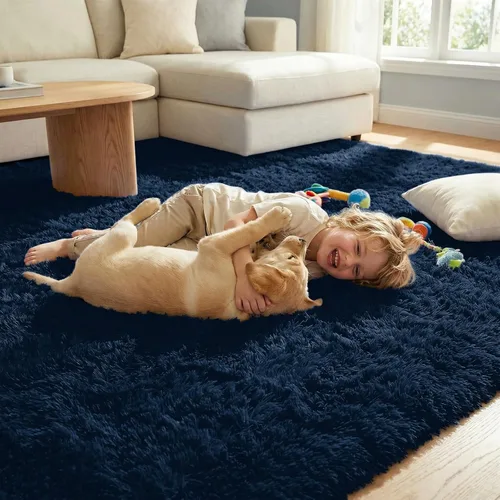 Miniatura 2 de DweIke Alfombras esponjosas de color azul marino para dormitorio, sala de estar, 3 x 5 pies, suave, felpa shaggy, color azul oscuro, para niñas