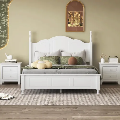 Miniatura 8 de DEINPPA Marco de cama bajo con póster de estilo inglés, cama de plataforma de madera medieval, no necesita somier, nogal oscuro