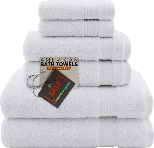 Miniatura 7 de American Bath Towels Juego de 6 toallas turcas de 100% algodón, ultra suaves, absorbentes, 2 toallas de baño, 2 toallas de mano, 2 toallas pequeñas