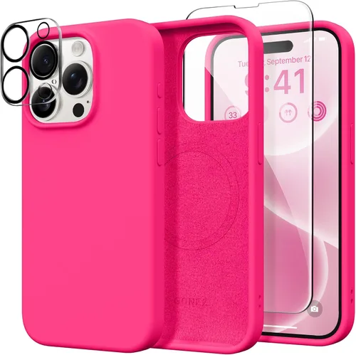 Miniatura 93 de GONEZ Funda de silicona para iPhone 14 Pro Max, compatible con MagSafe, con protector de pantalla + protector de lente de cámara, silicona líquida a