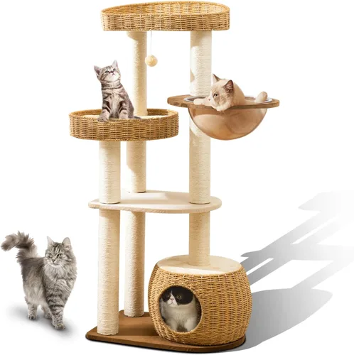 Miniatura 9 de Árbol para gatos de interior, torre para gatos de varios niveles de 54 pulgadas para adultos grandes, casa de árbol resistente para gatos con 4