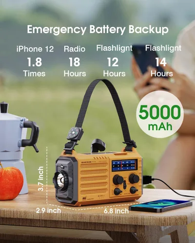 Miniatura 4 de Radio meteorológica de emergencia - Alerta NOAA, manivela solar y manual, alarma SOS, linterna y lámpara de lectura, radio de supervivencia portátil
