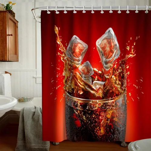 Miniatura 2 de Cortina de ducha de bebidas heladas, juego de decoración de baño con ojales y ganchos, 36 pulgadas de ancho x 72 pulgadas de alto, rojo y negro