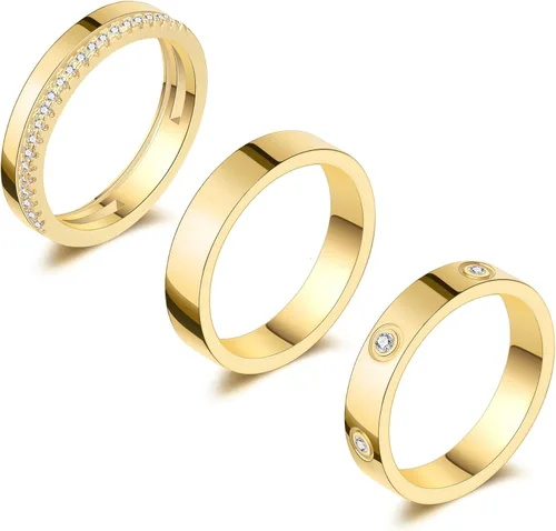 Miniatura 9 de GIEOGOCN Anillos de oro para mujer que no se deslustra, delicados anillos apilables chapados en oro de 14 quilates para mujeres, adolescentes