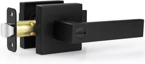 Miniatura 27 de Estmoon Paquete de 2 palancas de puerta de paso, pomos de puerta negros mate, manijas de puerta cuadradas para interiores, palancas resistentes sin