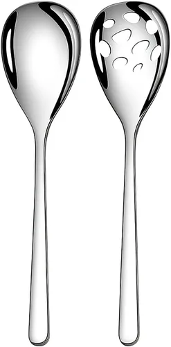 Miniatura 9 de Juego de 2 cucharas de servir, cucharas sólidas y ranuradas de acero inoxidable de 9.4 pulgadas, utensilios de cocina extra grandes y resistentes