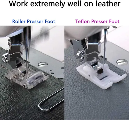 Miniatura 2 de CESUSME Prensatelas para máquina de coser con rodillos, 2 unidades, con forma de zigzag, antiadherente, teflón, para cantante, hermano, babylock