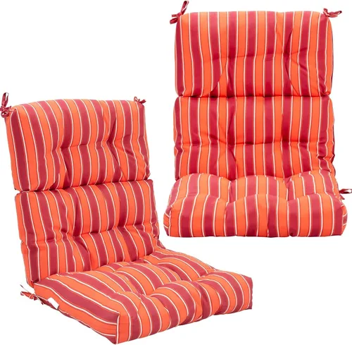 Tangkula Cojín para silla de respaldo alto para patio, almohadillas de asiento para silla con lazos antideslizantes, cojines de repuesto para uso en