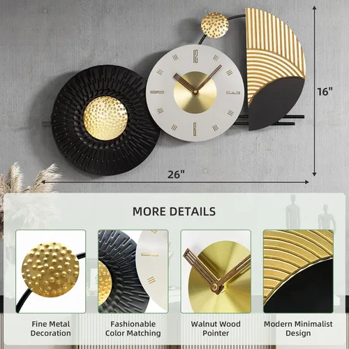 Miniatura 2 de Reloj de pared grande e irregular, moderno, de 26 x 16 pulgadas, único, silencioso, sin tictac, funciona con pilas, relojes decorativos para sala
