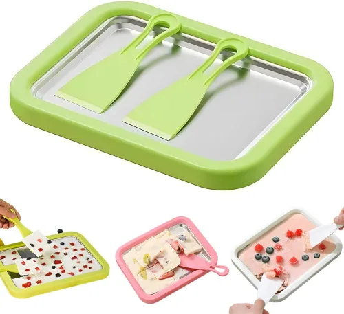 At-Home - Kit de helados enrollados, placa de congelación instantánea de acero inoxidable 2026 con 2 raspadores, bandeja de helado casera, yogur,