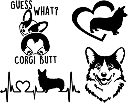 Paquete de 4 calcomanías de Corgi: Guess What Corgi Butt, corazón de Corgi galés de Pembroke, latido del corazón de Corgi, calcomanías faciales Negro