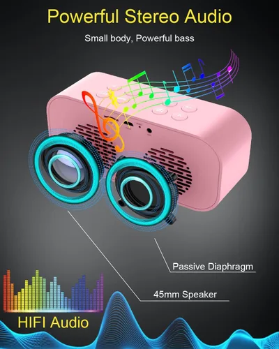 Miniatura 5 de AFK Reloj despertador con altavoz Bluetooth para dormitorio, pequeño reloj digital con doble alarma, repetición, pantalla LED de espejo para niñas