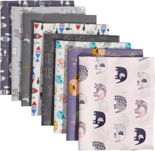 Paquete de 8 piezas de tela de acolchado 100% algodón, paquete de tela para manualidades, cuartos gruesos de 18 x 22 pulgadas, multicolor para