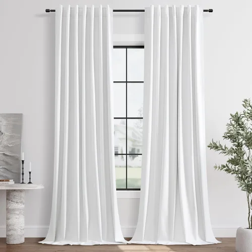 Miniatura 18 de Hokibero Cortinas de lino 100% opacas de 102 pulgadas de largo, juego de 2 paneles para oscurecer la habitación, lino térmico texturizado