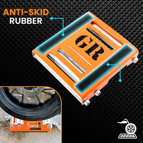 Miniatura 7 de Grand Pitstop Soporte de limpieza de ruedas para motocicletas - Reemplazo de soporte de paddock - Soporte rodillo de rueda para limpieza de Naranja