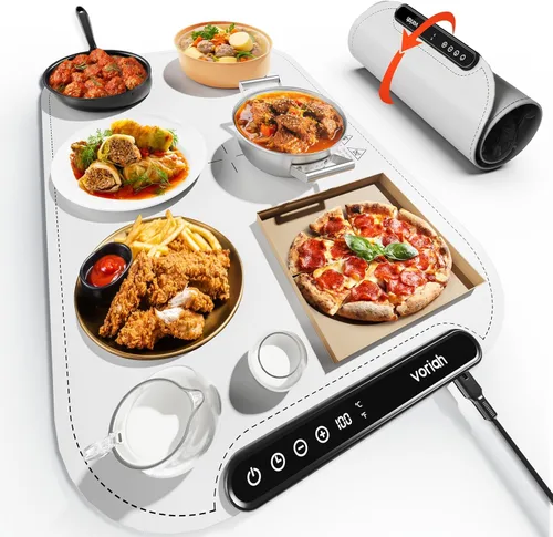 Miniatura 14 de Esterilla de calentamiento para alimentos, bandeja de calentamiento eléctrica Voriah con 3 ajustes de temperatura y apagado automático, calentador