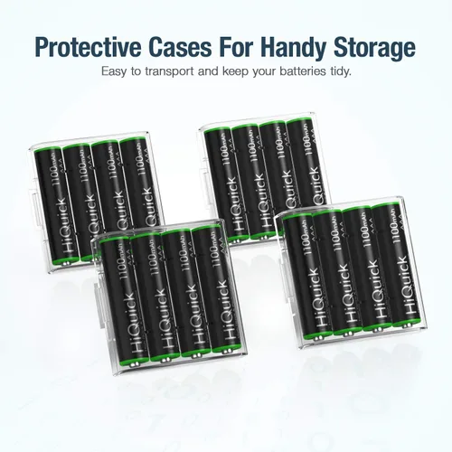 Miniatura 7 de HiQuick 16 baterías recargables AAA 1100mAh alto rendimiento 1.2V, batería AAA Ni-MH cargada