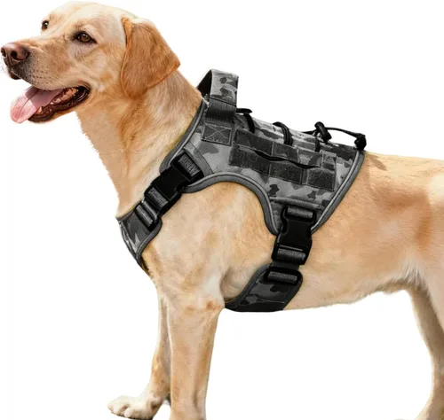 Miniatura 77 de Arnés táctico para perros grandes, chaleco reflectante ajustable sin tirones con sistema Molle, control de grado militar K9 para entrenamiento