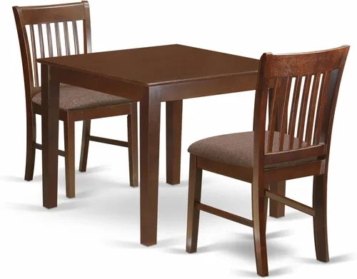 East West Furniture OXNO3-MAH-C - Juego de mesa de comedor de 3 piezas contiene una mesa de cocina cuadrada y 2 sillas de comedor tapizadas de tela