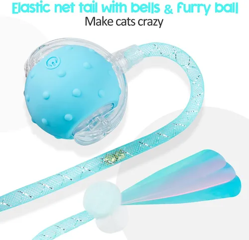 Miniatura 4 de Pelota interactiva de juguetes para gatos de interior, juguete de bola móvil automática de nueva generación 2025 con cola de malla elástica