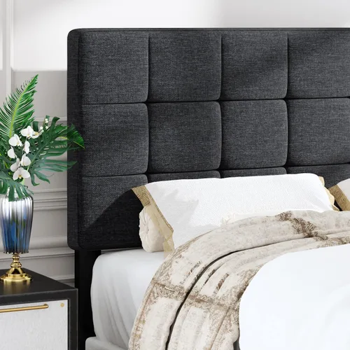 Miniatura 8 de Allewie - Base de cama de tamaño matrimonial con paneles, cabecera ajustable para perfil alto/tapizada en tela/cabecera acolchada cosida