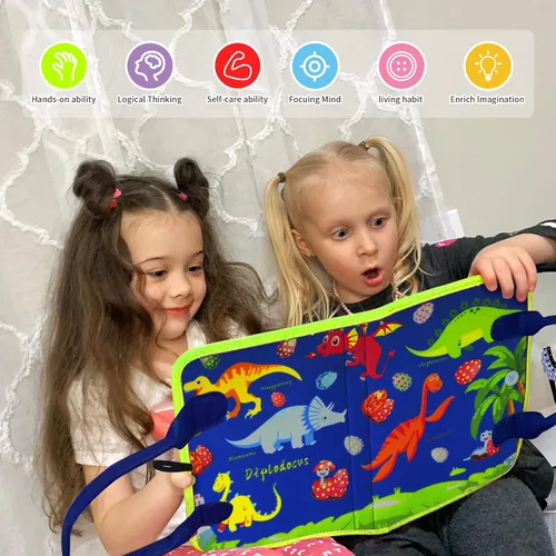 Miniatura 3 de LearnToy Juguete de aprendizaje Montessori de dinosaurio para niños pequeños de 3 a 5 años, tablero sensorial ocupado con actividades educativas