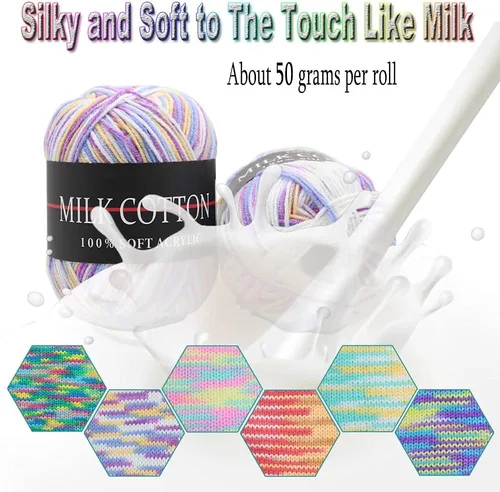 Miniatura 3 de 6 rollos de hilo acrílico, madejas grandes de colores surtidos, perfectas para tejer ganchillo y manualidades, estilo 2