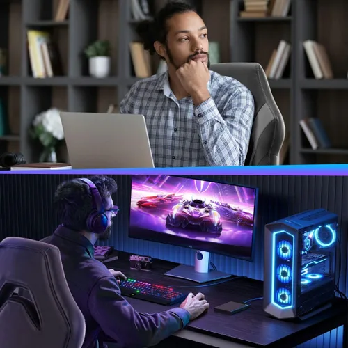 Miniatura 7 de Silla ergonómica resistente para videojuegos, para oficina en casa, con soporte lumbar, respaldo ajustable, reposabrazos abatible y ruedas