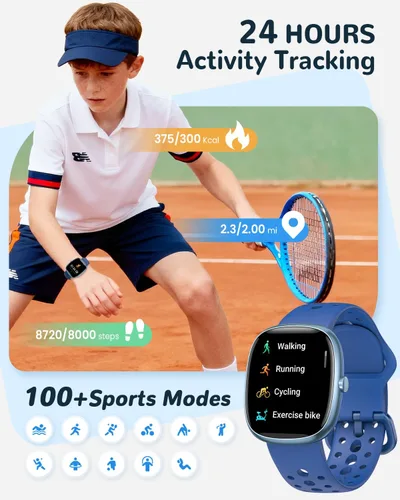 Miniatura 3 de Reloj Inteligente para Niñas Regalo: No Necesita APP Ni Teléfono, Reloj con Monitor de Frecuencia Cardíaca y Sueño, Podómetro, Reproductor de Azul